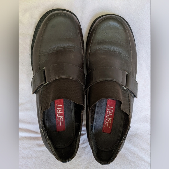 Vintage Espirit Y2K chunky brown leather loafers heels 6.5 90s academia platform - Picture 8 of 11